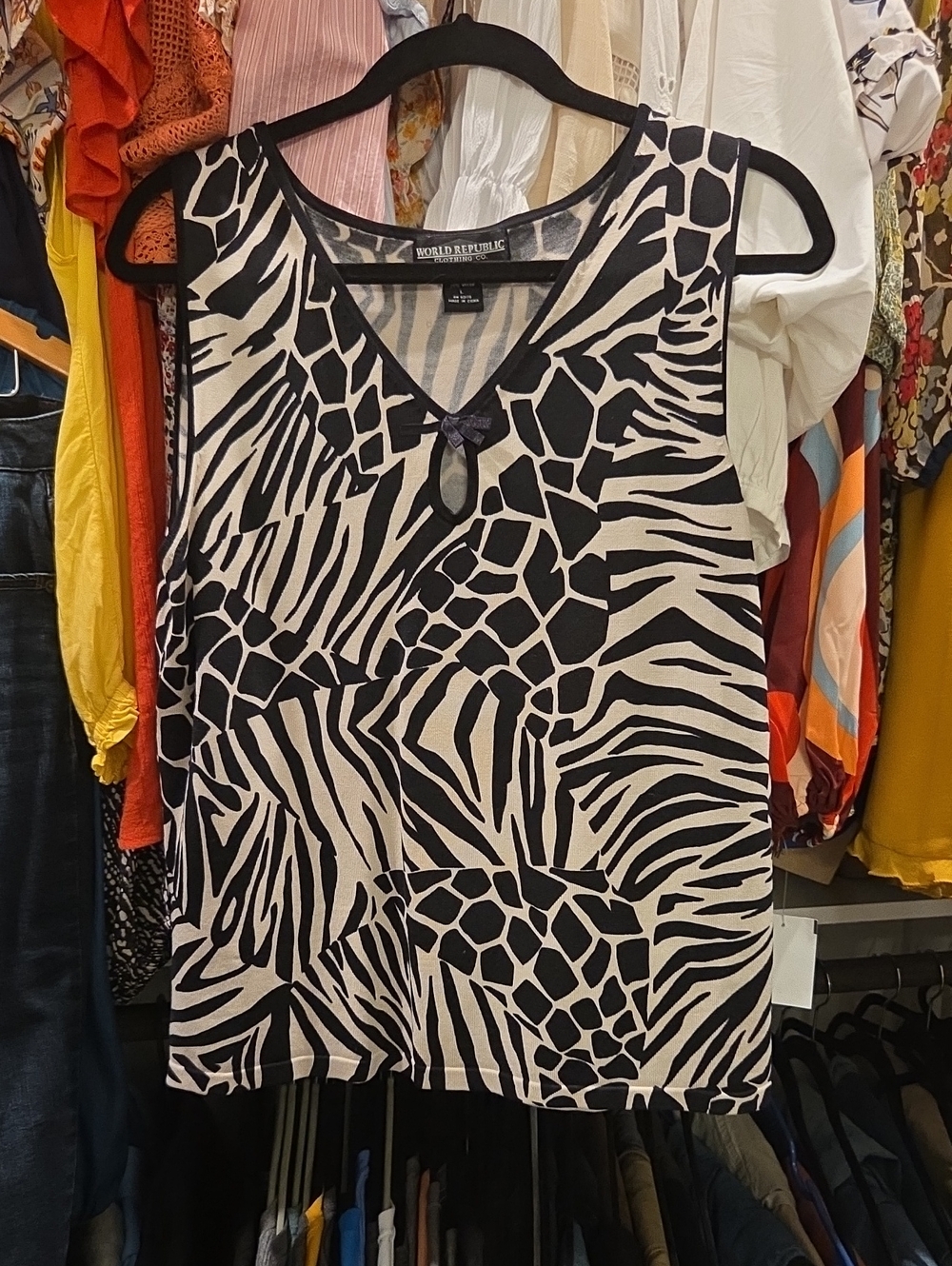 Black and Cream Animal-Print V-Neck Tank